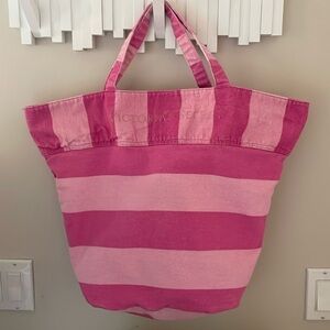Victoria's Secret Pink Stripe Canvas Short Handle Tote Beach Bag